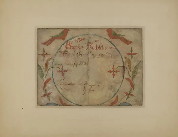 Framed Print : Pa. German Birth Certificate, c. 1936. Creator: Elmer G Anderson Framed Print : Pa. German Birth Certificate, c. 1936. Creator: Elmer G Anderson