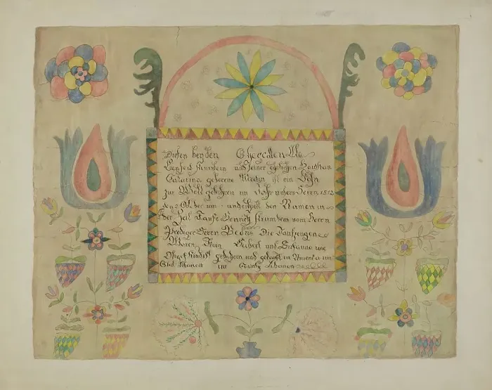 Framed Print : Pa. German Birth Certificate, c. 1940. Creator: Ethelbert Brown Framed Print : Pa. German Birth Certificate, c. 1940. Creator: Ethelbert Brown