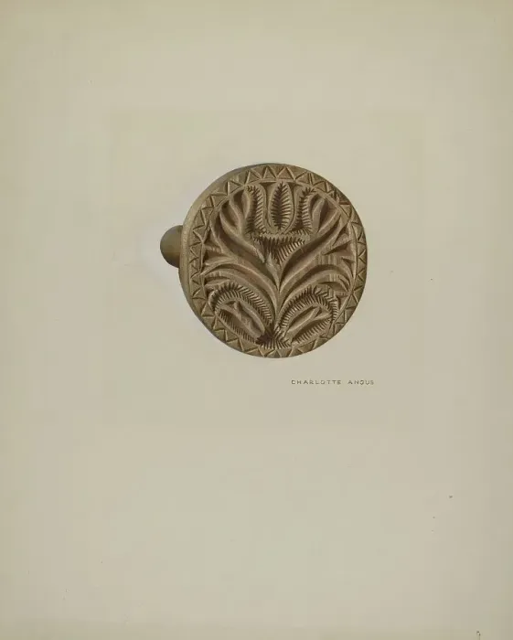 Framed Print : Pa. German Butter Mold, c. 1938. Creator: Charlotte Angus Framed Print : Pa. German Butter Mold, c. 1938. Creator: Charlotte Angus