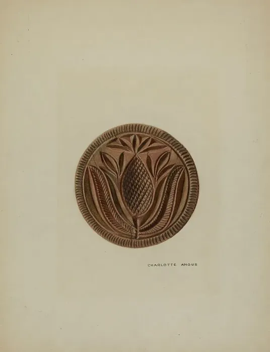 Framed Print : Pa. German Butter Mold, c. 1938. Creator: Charlotte Angus Framed Print : Pa. German Butter Mold, c. 1938. Creator: Charlotte Angus