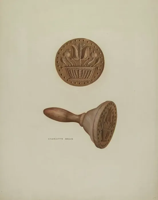 Framed Print : Pa. German Butter Mold, c. 1938. Creator: Charlotte Angus Framed Print : Pa. German Butter Mold, c. 1938. Creator: Charlotte Angus