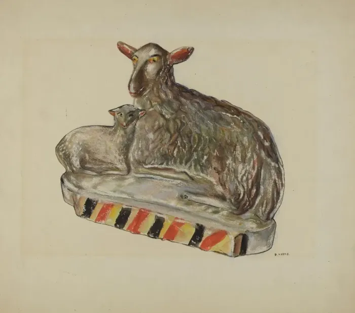 Framed Print : Pa. German Chalkware Sheep, c. 1937. Creator: Dorothy Harris Framed Print : Pa. German Chalkware Sheep, c. 1937. Creator: Dorothy Harris