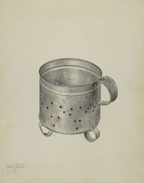 Framed Print : Pa. German Cheese Strainer, c. 1940. Creator: Amelia Tuccio Framed Print : Pa. German Cheese Strainer, c. 1940. Creator: Amelia Tuccio