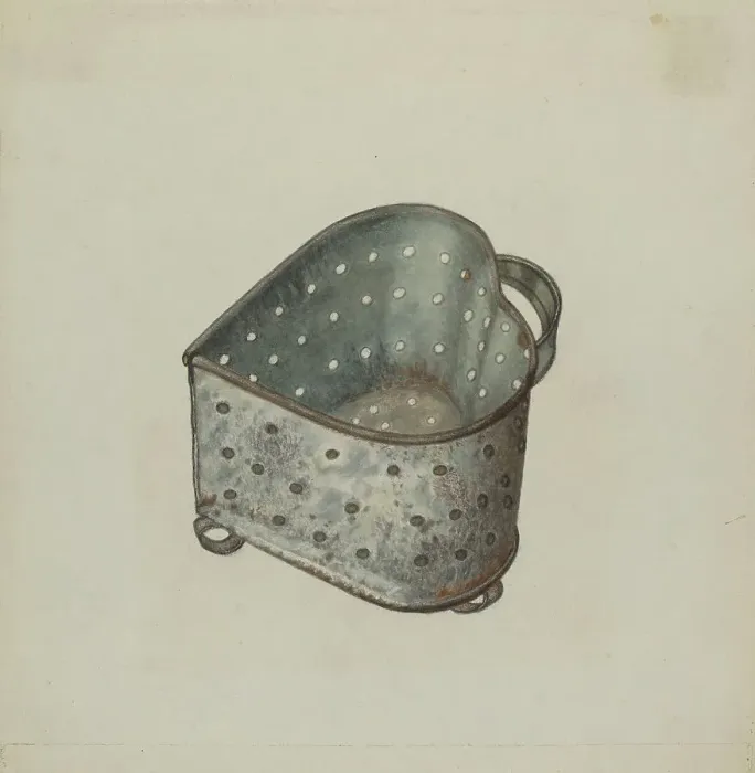 Framed Print : Pa. German Cheese Strainer, c. 1940. Creator: Luther D. Wenrich Framed Print : Pa. German Cheese Strainer, c. 1940. Creator: Luther D. Wenrich