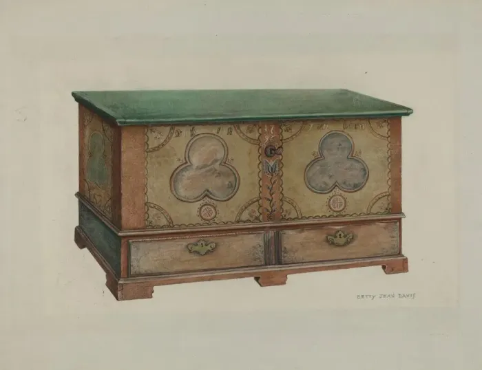Framed Print : Pa. German Chest, 1935 / 1942. Creator: Betty Jean Davis Framed Print : Pa. German Chest, 1935 / 1942. Creator: Betty Jean Davis