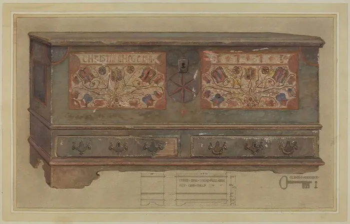 Framed Print : Pa. German Chest, c. 1936. Creator: Elmer G Anderson Framed Print : Pa. German Chest, c. 1936. Creator: Elmer G Anderson