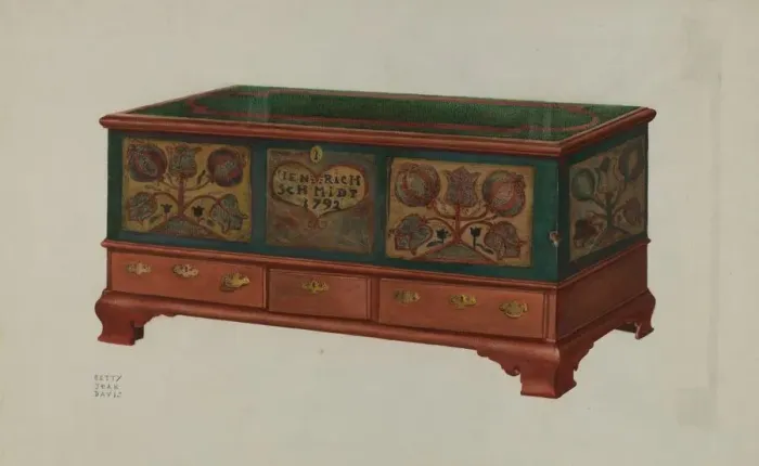 Framed Print : Pa. German Chest, c. 1938. Creator: Betty Jean Davis Framed Print : Pa. German Chest, c. 1938. Creator: Betty Jean Davis