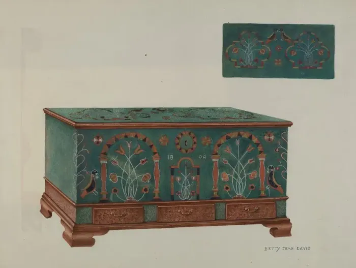 Framed Print : Pa. German Chest, c. 1939. Creator: Betty Jean Davis Framed Print : Pa. German Chest, c. 1939. Creator: Betty Jean Davis