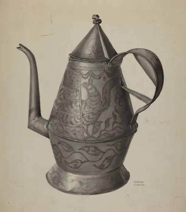 Framed Print : Pa. German Coffee Pot, c. 1936. Creator: Frances Lichten Framed Print : Pa. German Coffee Pot, c. 1936. Creator: Frances Lichten