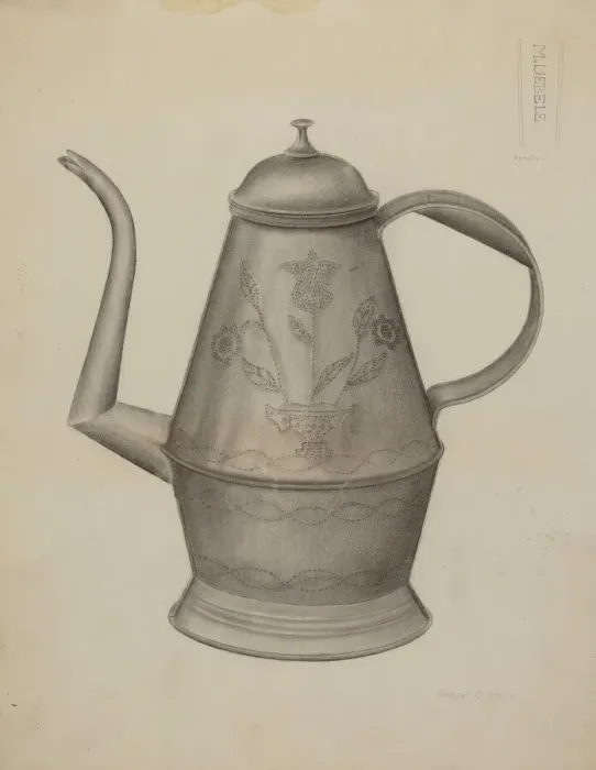 Framed Print : Pa. German Coffee Pot, c. 1937. Creator: Samuel O. Klein Framed Print : Pa. German Coffee Pot, c. 1937. Creator: Samuel O. Klein