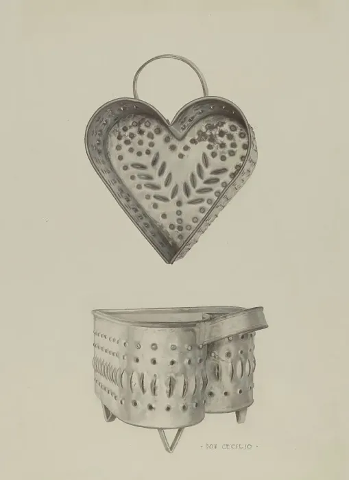 Framed Print : Pa. German Cottage Cheese Strainer, c. 1939. Creator: Don Cecilio Framed Print : Pa. German Cottage Cheese Strainer, c. 1939. Creator: Don Cecilio