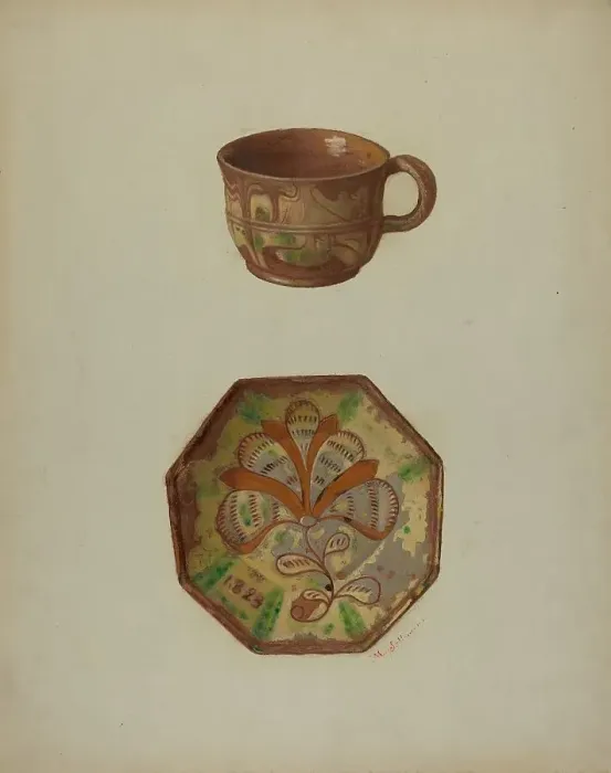 Framed Print : Pa. German Cup and Saucer, 1937. Creator: Max Soltmann Framed Print : Pa. German Cup and Saucer, 1937. Creator: Max Soltmann