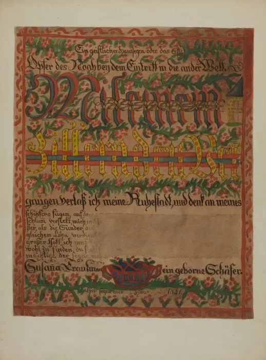 Framed Print : Pa. German Death Certificate, c. 1937. Creator: Albert J. Levone Framed Print : Pa. German Death Certificate, c. 1937. Creator: Albert J. Levone
