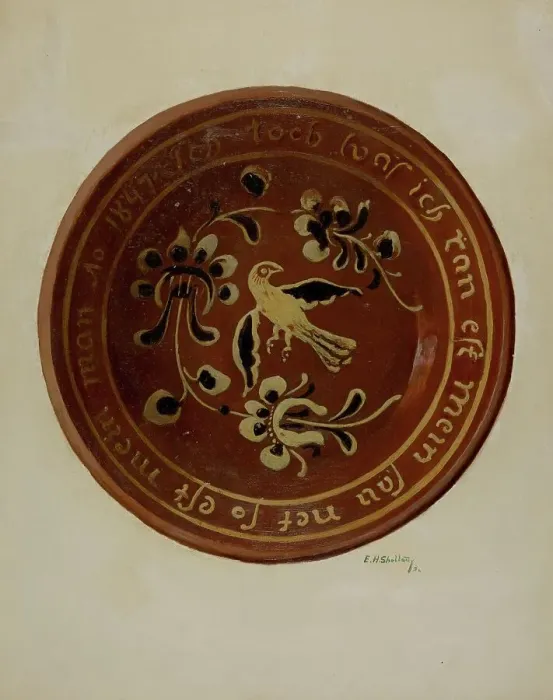 Framed Print : Pa. German Dish, c. 1936. Creator: Eugene Shellady Framed Print : Pa. German Dish, c. 1936. Creator: Eugene Shellady