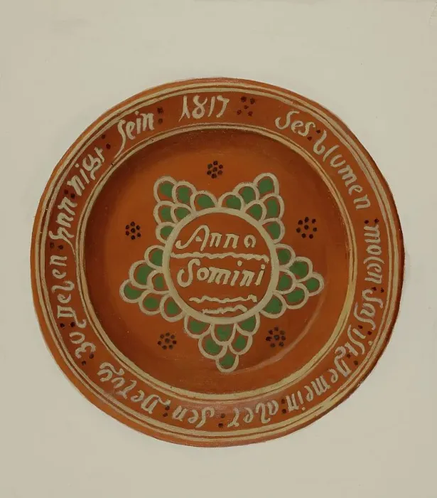 Framed Print : Pa. German Dish, c. 1936. Creator: Eugene Shellady Framed Print : Pa. German Dish, c. 1936. Creator: Eugene Shellady