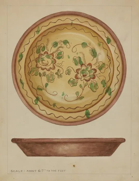 Framed Print : Pa. German Dish, c. 1936. Creator: Jessica Price Framed Print : Pa. German Dish, c. 1936. Creator: Jessica Price