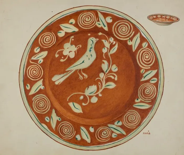Framed Print : Pa. German Dish, c. 1936. Creator: Margaret Stottlemeyer Framed Print : Pa. German Dish, c. 1936. Creator: Margaret Stottlemeyer
