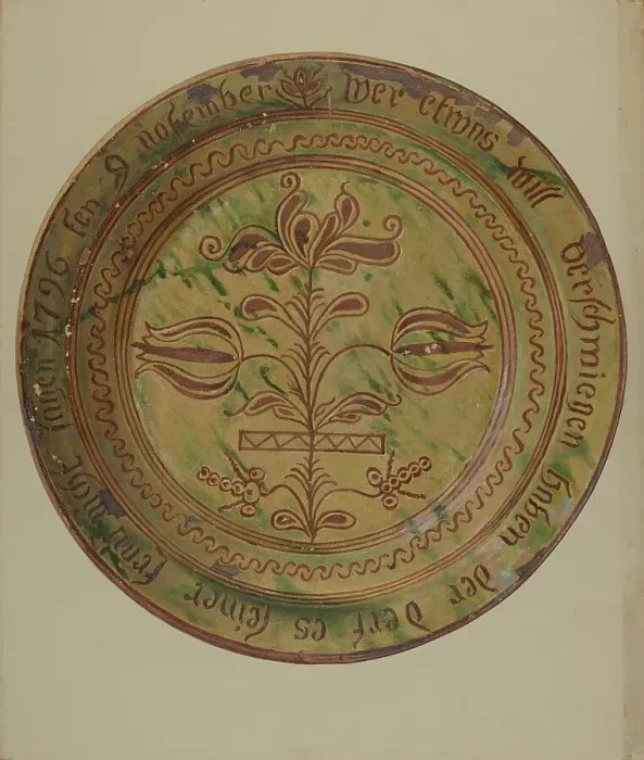 Framed Print : Pa. German Dish, c. 1936. Creator: William L. Antrim Framed Print : Pa. German Dish, c. 1936. Creator: William L. Antrim