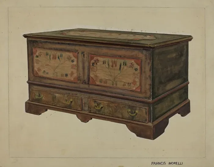 Framed Print : Pa. German Dower Chest, c. 1936. Creator: Francis Borelli Framed Print : Pa. German Dower Chest, c. 1936. Creator: Francis Borelli