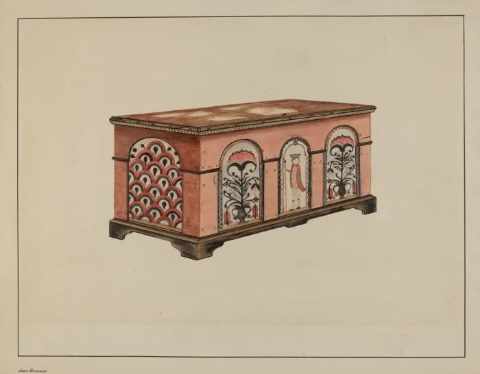Framed Print : Pa. German Dower Chest, c. 1937. Creator: John Dieterich Framed Print : Pa. German Dower Chest, c. 1937. Creator: John Dieterich