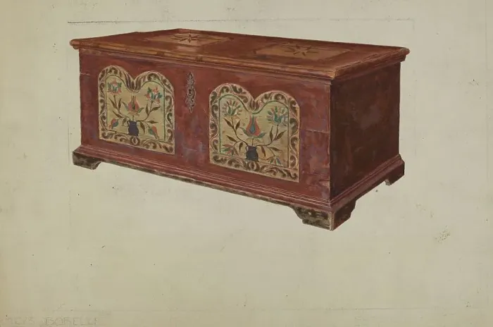 Framed Print : Pa. German Dower Chest, c. 1937. Creator: Francis Borelli Framed Print : Pa. German Dower Chest, c. 1937. Creator: Francis Borelli
