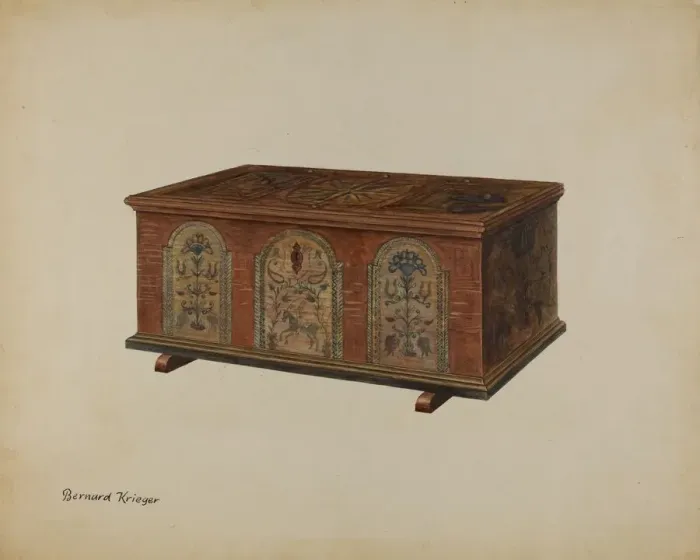 Framed Print : Pa. German Dower Chest, c. 1938. Creator: Bernard Krieger Framed Print : Pa. German Dower Chest, c. 1938. Creator: Bernard Krieger