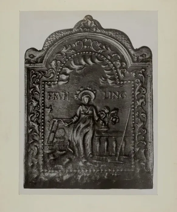 Framed Print : Pa. German Fireback, c. 1942. Creator: Charles Von Urban Framed Print : Pa. German Fireback, c. 1942. Creator: Charles Von Urban