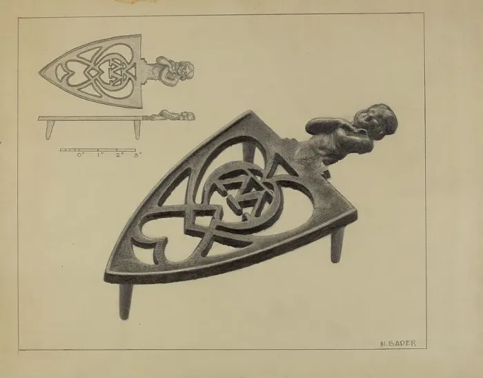 Framed Print : Pa. German Flat-iron Holder, 1937. Creator: Herman Bader Framed Print : Pa. German Flat-iron Holder, 1937. Creator: Herman Bader