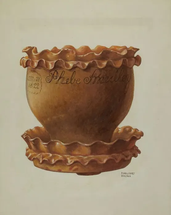 Framed Print : Pa. German Flower Pot and Saucer, c. 1941. Creator: Ethelbert Brown Framed Print : Pa. German Flower Pot and Saucer, c. 1941. Creator: Ethelbert Brown