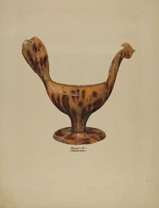 Framed Print : Pa. German Gravy Boat, c. 1938. Creator: Elmer G Anderson Framed Print : Pa. German Gravy Boat, c. 1938. Creator: Elmer G Anderson