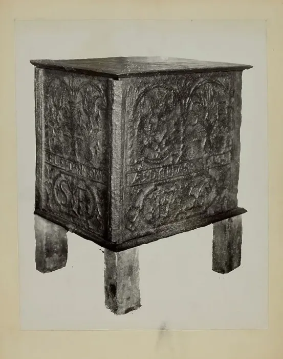 Framed Print : Pa. German Jamb Stove (Five Plate), c. 1936. Creator: Charles Von Urban Framed Print : Pa. German Jamb Stove (Five Plate), c. 1936. Creator: Charles Von Urban