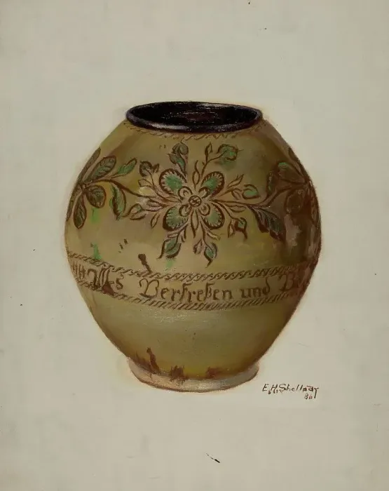 Framed Print : Pa. German Jar, 1936. Creator: Eugene Shellady Framed Print : Pa. German Jar, 1936. Creator: Eugene Shellady