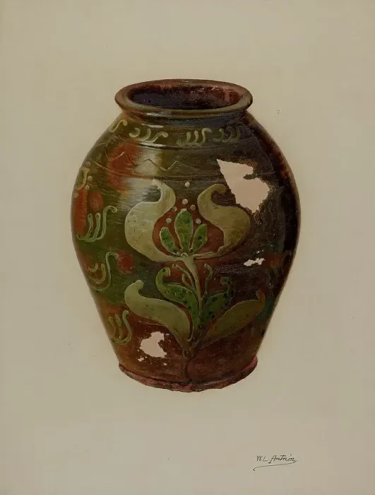 Framed Print : Pa. German Jar, c. 1938. Creator: William L. Antrim Framed Print : Pa. German Jar, c. 1938. Creator: William L. Antrim