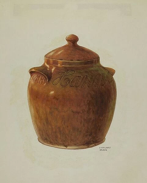 Pa. German Jar with Lid, c. 1941. Creator: Ethelbert Brown