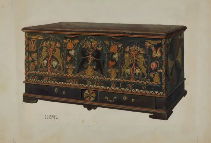 Framed Print : Pa. German Painted Chest, c. 1938. Creator: Frances Lichten Framed Print : Pa. German Painted Chest, c. 1938. Creator: Frances Lichten