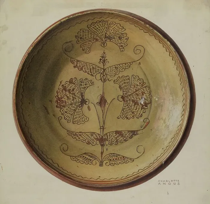 Framed Print : Pa. German Pie Dish, c. 1940. Creator: Charlotte Angus Framed Print : Pa. German Pie Dish, c. 1940. Creator: Charlotte Angus