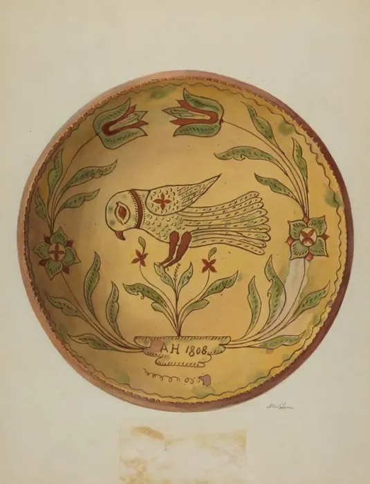 Framed Print : Pa. German Pie Plate, c. 1936. Creator: Albert J. Levone Framed Print : Pa. German Pie Plate, c. 1936. Creator: Albert J. Levone