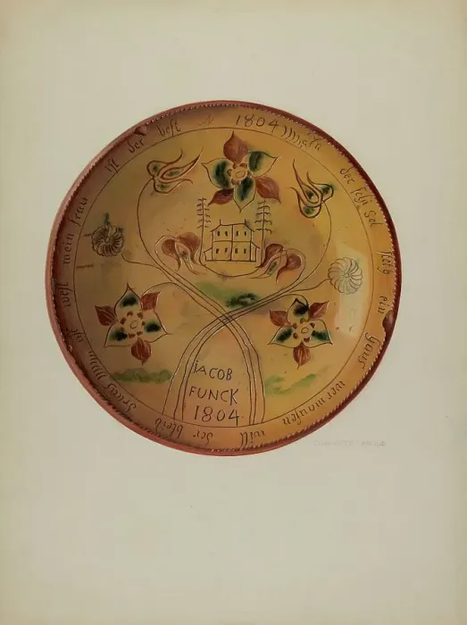 Framed Print : Pa. German Plate, c. 1936. Creator: Charlotte Angus Framed Print : Pa. German Plate, c. 1936. Creator: Charlotte Angus
