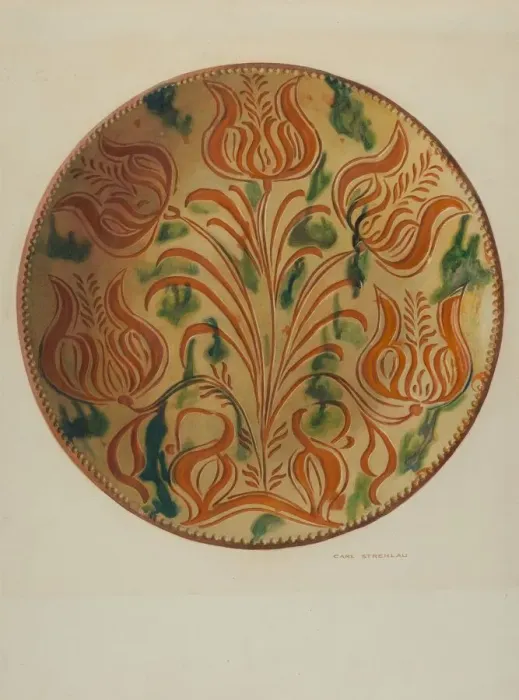 Framed Print : Pa. German Plate, c. 1938. Creator: Carl Strehlau Framed Print : Pa. German Plate, c. 1938. Creator: Carl Strehlau