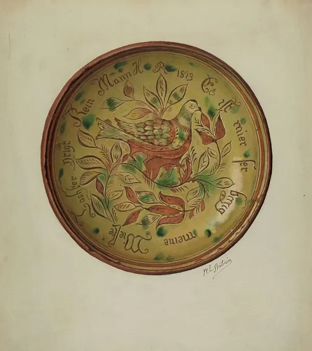 Framed Print : Pa. German Plate, c. 1941. Creator: William L. Antrim Framed Print : Pa. German Plate, c. 1941. Creator: William L. Antrim