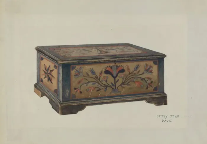 Framed Print : Pa. German Sample Chest, c. 1939. Creator: Betty Jean Davis