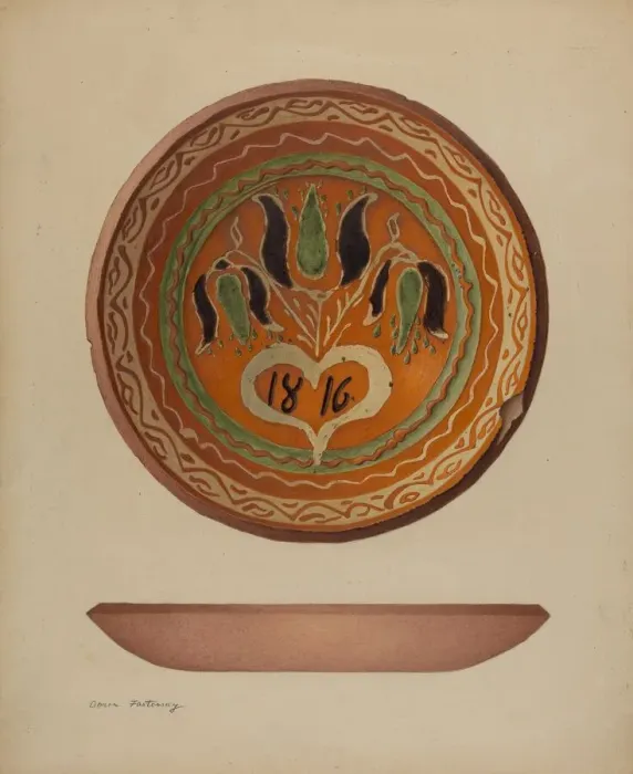 Framed Print : Pa. German Scraffito Plate, c. 1941. Creator: Aaron Fastovsky Framed Print : Pa. German Scraffito Plate, c. 1941. Creator: Aaron Fastovsky