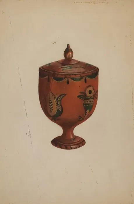 Framed Print : Pa. German Spice Jar, c. 1938. Creator: Betty Jean Davis Framed Print : Pa. German Spice Jar, c. 1938. Creator: Betty Jean Davis