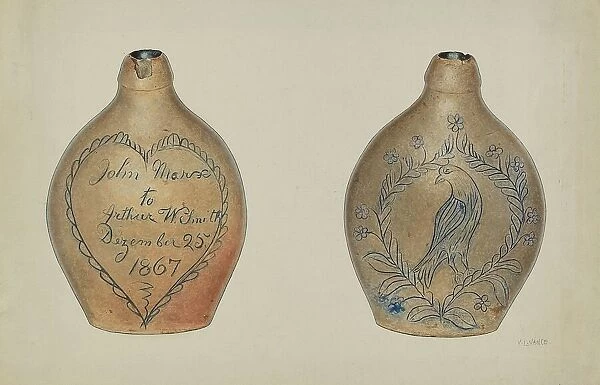 Pa. German Stoneware Flask, c. 1940. Creator: V. L. Vance