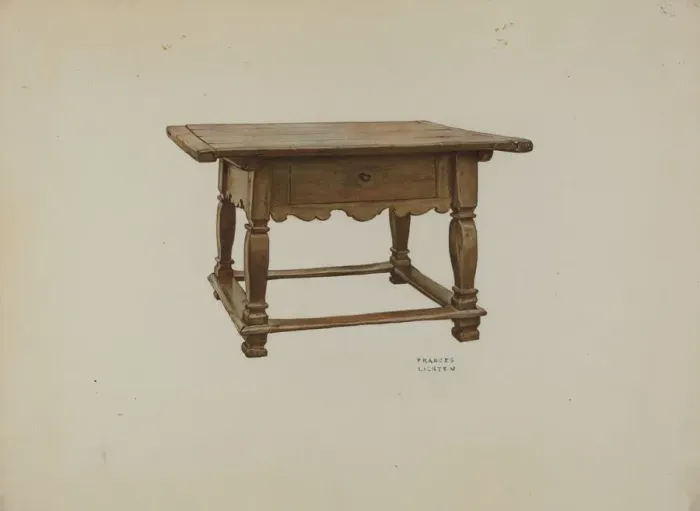 Framed Print : Pa. German Table, c. 1937. Creator: Frances Lichten Framed Print : Pa. German Table, c. 1937. Creator: Frances Lichten
