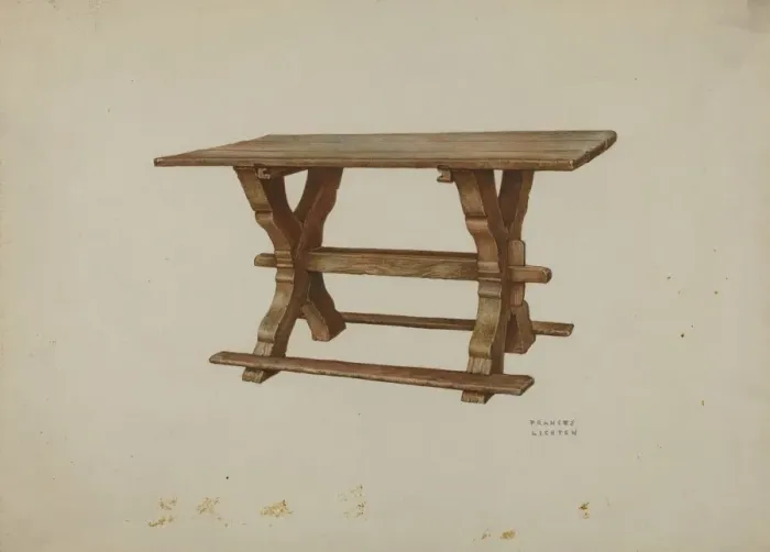 Framed Print : Pa. German Table, c. 1938. Creator: Frances Lichten Framed Print : Pa. German Table, c. 1938. Creator: Frances Lichten