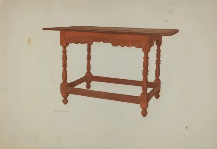Framed Print : Pa. German Table, c. 1941. Creator: Carl Strehlau Framed Print : Pa. German Table, c. 1941. Creator: Carl Strehlau