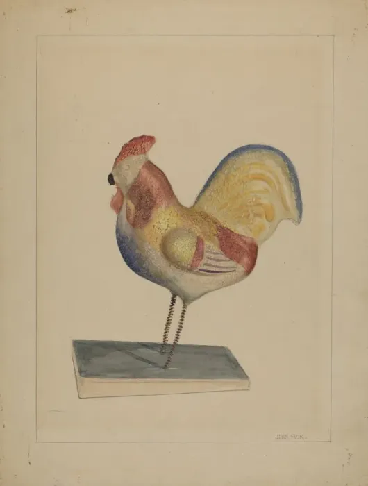 Framed Print : Pa. German Toy Rooster w / Bellows, c. 1936. Creator: John Fisk Framed Print : Pa. German Toy Rooster w / Bellows, c. 1936. Creator: John Fisk