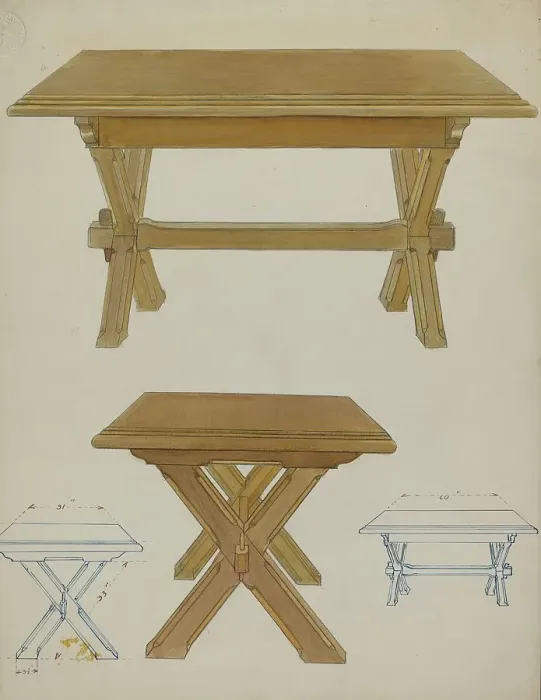 Framed Print : Pa. German Trestle Table, c. 1936. Creator: Lawrence Porth Framed Print : Pa. German Trestle Table, c. 1936. Creator: Lawrence Porth