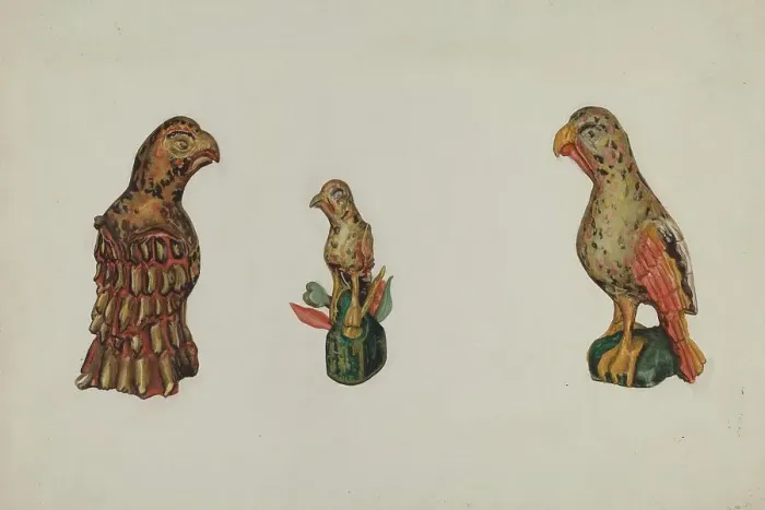 Framed Print : Pa. German Wooden Eagles, c. 1937. Creator: Laura Bilodeau Framed Print : Pa. German Wooden Eagles, c. 1937. Creator: Laura Bilodeau